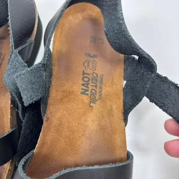 Naot Kayla Sandals 38 / 7 Leather Strappy Slingback Wedge Comfort Beach Coastal - Picture 8 of 10